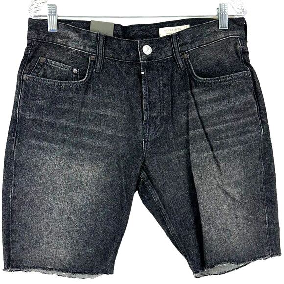 AllSaints NWT Switch Raw Hem Denim Shorts Washed Black Men's Size 31 Zip Fly - Picture 1 of 10